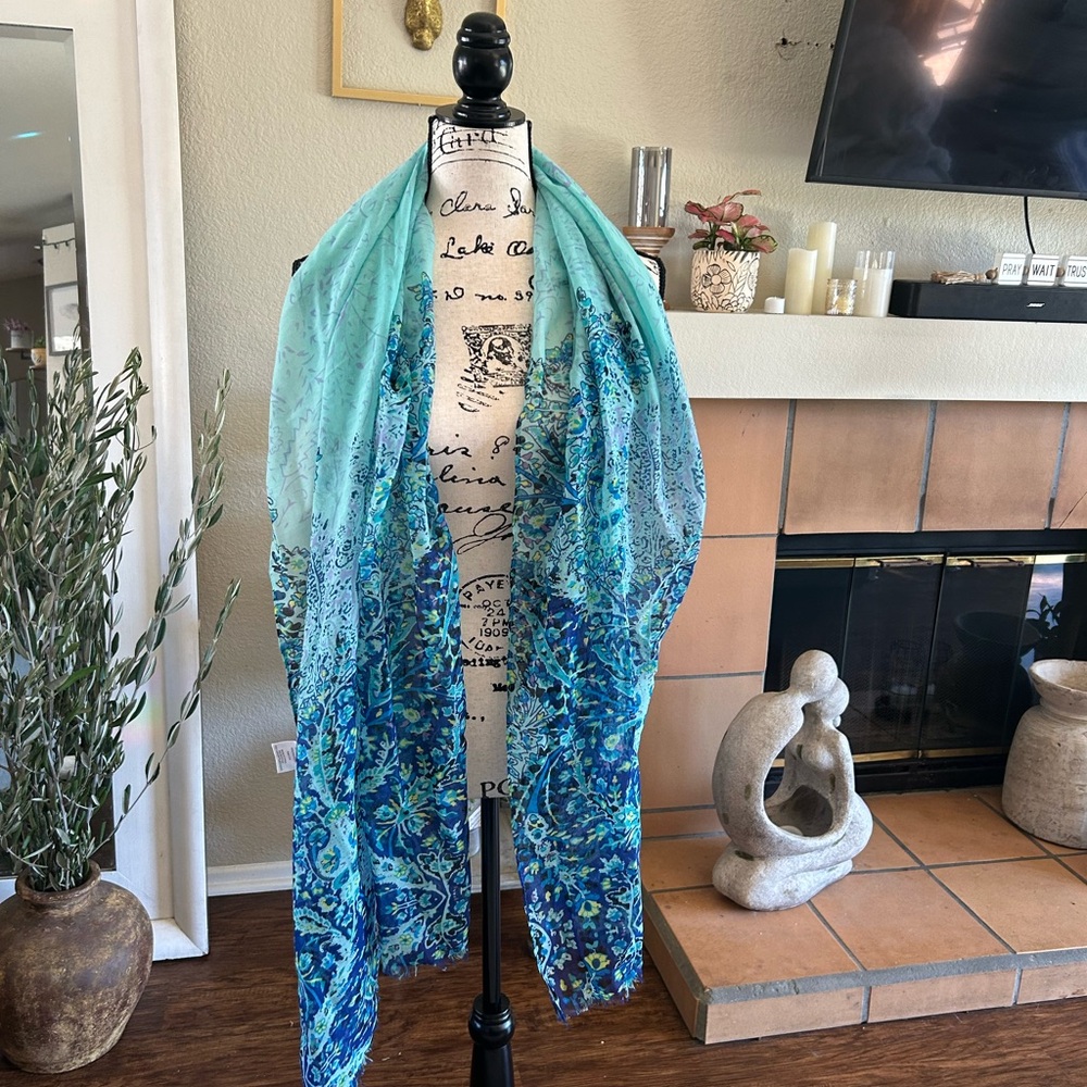 Blue and Green Patterned Scarf